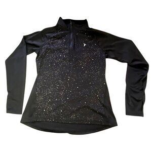 Active Go-Dry Quarter-Zip Top Black Starry Print Lightweight Breathable Stretchy